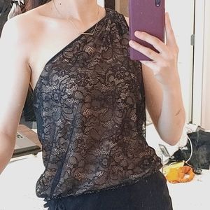 BCBGMAXAZRIA lace one shoulder top